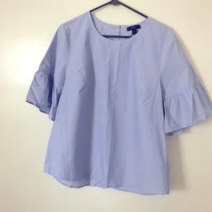 J crew boxy ruffle sleeve blouse blue EUC